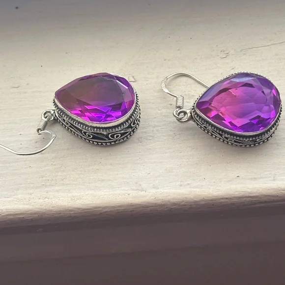 Pink Amethyst sterling silver earrings - Picture 3 of 4